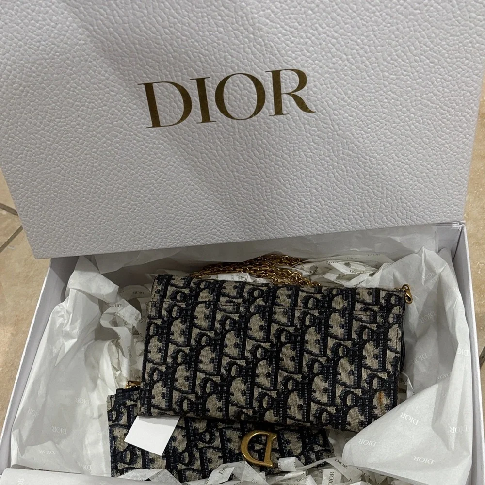 Dior Beige & Black Monogram Saddle Chain Bag with Gold Hardware - Picture 6 of 6